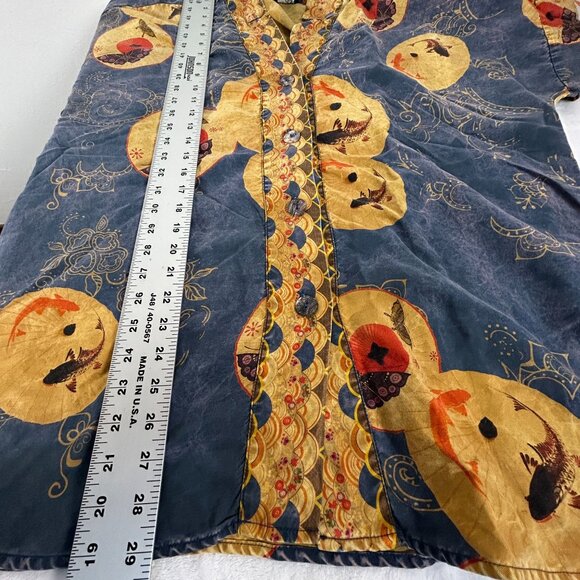 Citron Santa Monica Womens Asian-Inspired Moon Print Button Up Shirt Blue XL New - Picture 8 of 8